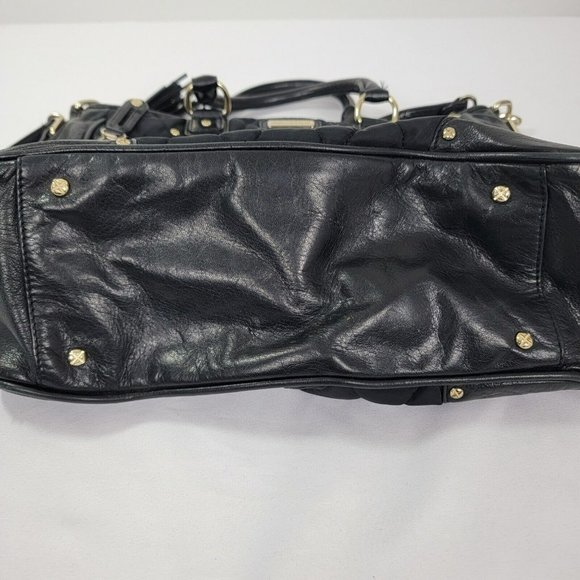 Rebecca Minkhoff Large Black Leather & Fabric Purse Bag Gold tone screw studs - Picture 10 of 16